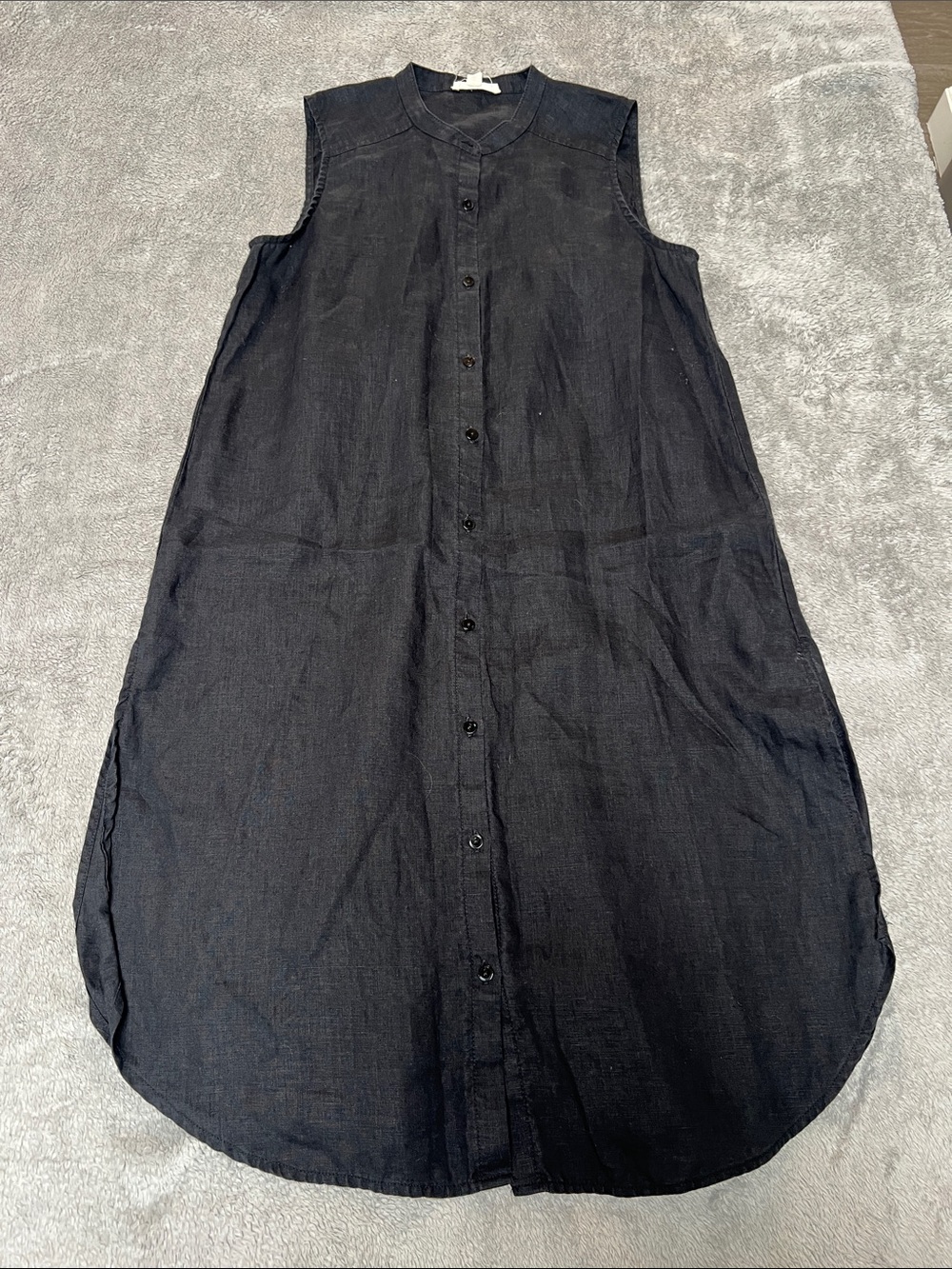 Sleeveless Button-Front Women's Linen Dress in Black
